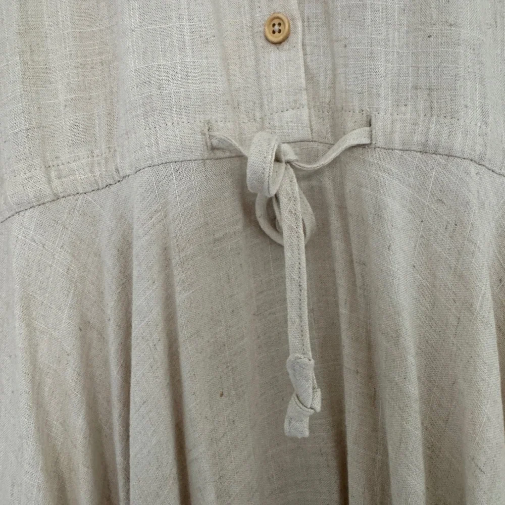 Anthropologie MoVint sz L Women Linen TieWaist Collared Button Dress Cottagecore - Picture 4 of 11